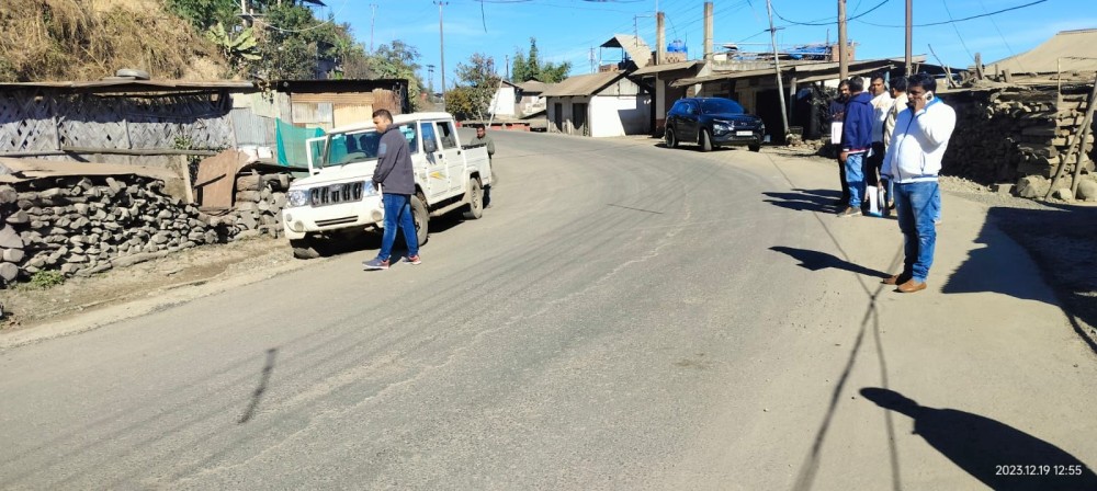 Inspection being carried out on the roadwork on NH-2 from Kohima to Mao Gate.